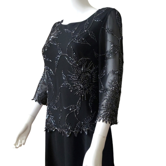 NWT J Kara Beautiful Embroidered Chiffon With Beads Evening,Party Long Dress 8P - Picture 5 of 17